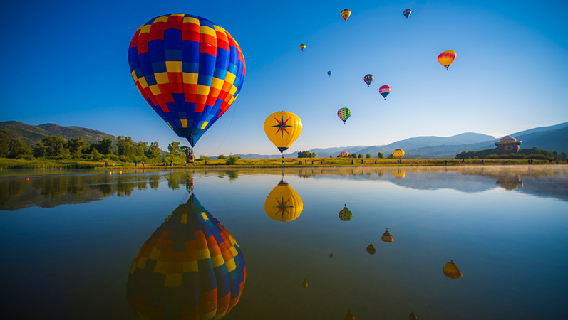 hot air balloon festival in steamboat springs colorado over lake